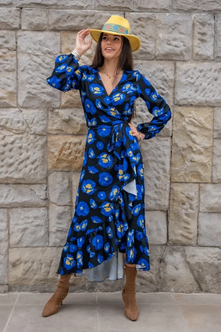 Rochie "ANNA" długa - Blue Flowers