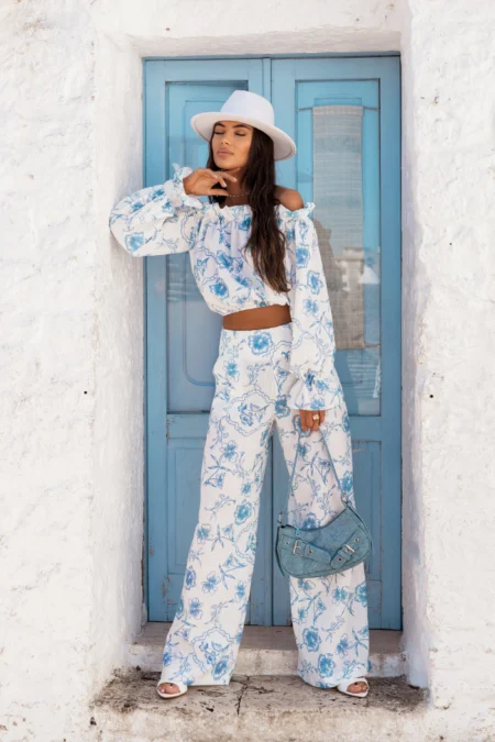 Compleu lniany MIA - Floria Blue