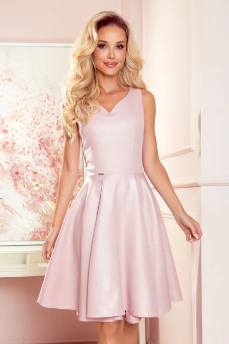 Rochie Dama Lejera, Decolteu in V, Numoco, Roz Eleganta Marimi Mari