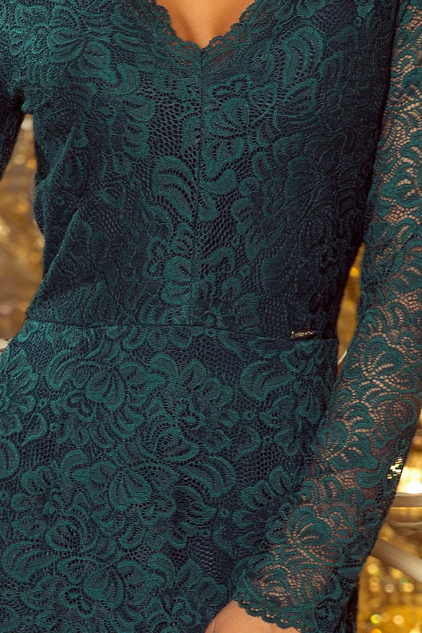 Rochie Dama Midi, Dantela, Numoco, Verde Eleganta Marimi Mari - imagine 6