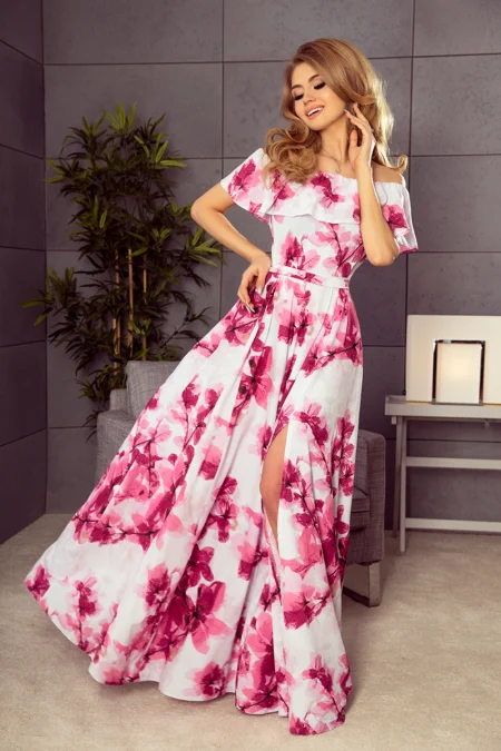 Rochie Dama Maxi, Floral, Numoco, Roz Eleganta Marimi Mari