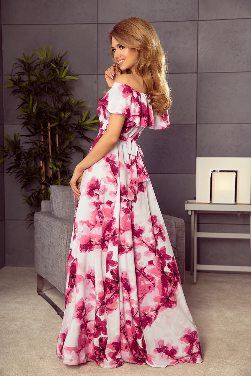 Rochie Dama Maxi, Floral, Numoco, Roz Eleganta Marimi Mari - imagine 2