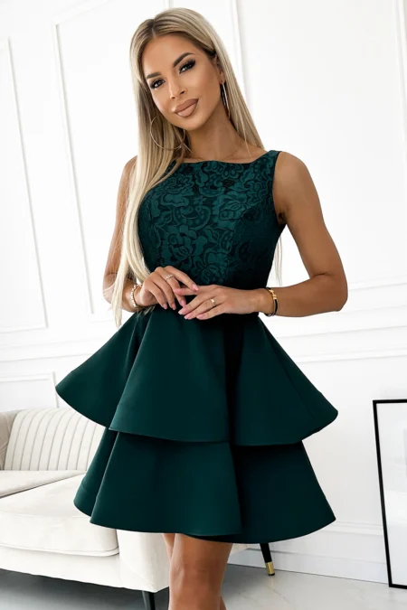 Rochie Dama Midi, Dantela, Numoco, Verde Eleganta
