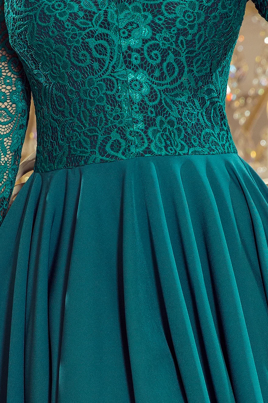 Rochie Dama Floral, Lejera, Numoco, Verde Eleganta Marimi Mari - imagine 6