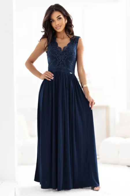 Rochie Dama Maxi, Dantela, Numoco, Bleumarin Eleganta