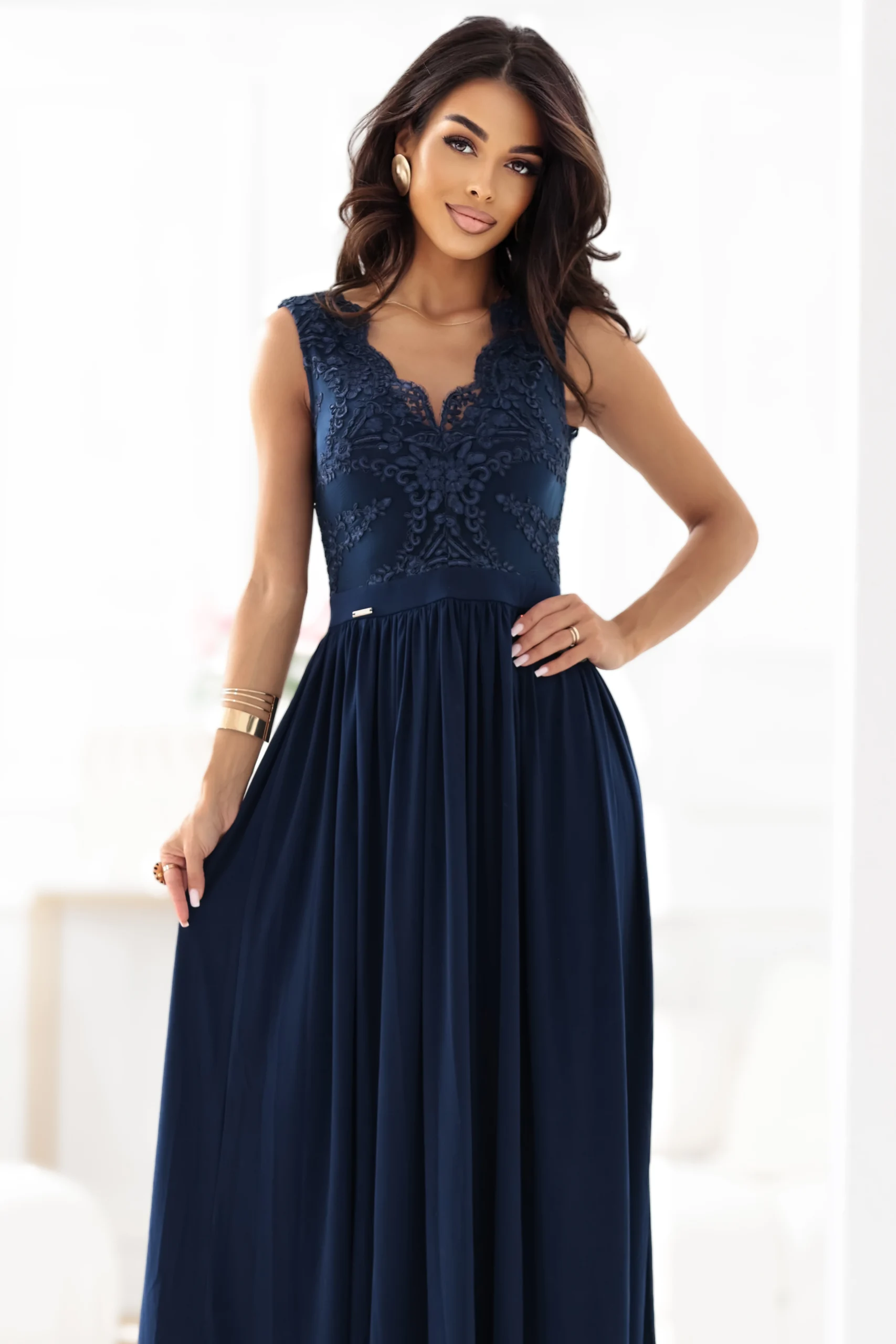 Rochie Dama Maxi, Dantela, Numoco, Bleumarin Eleganta - imagine 4