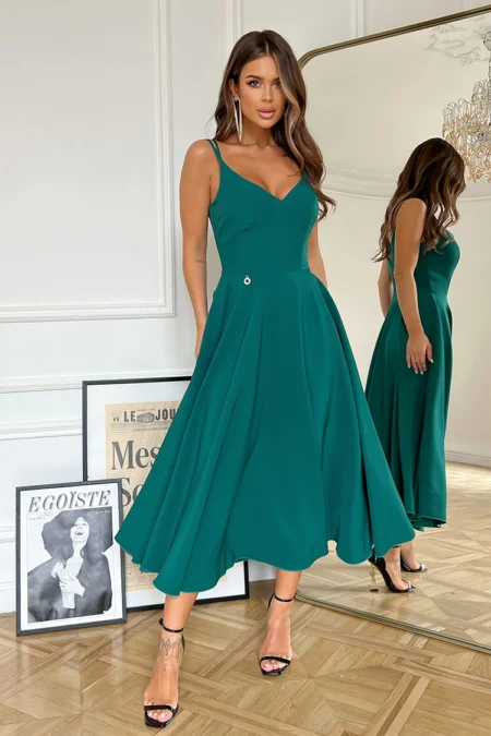 Rochie Dama Midi, Bicotone, Verde