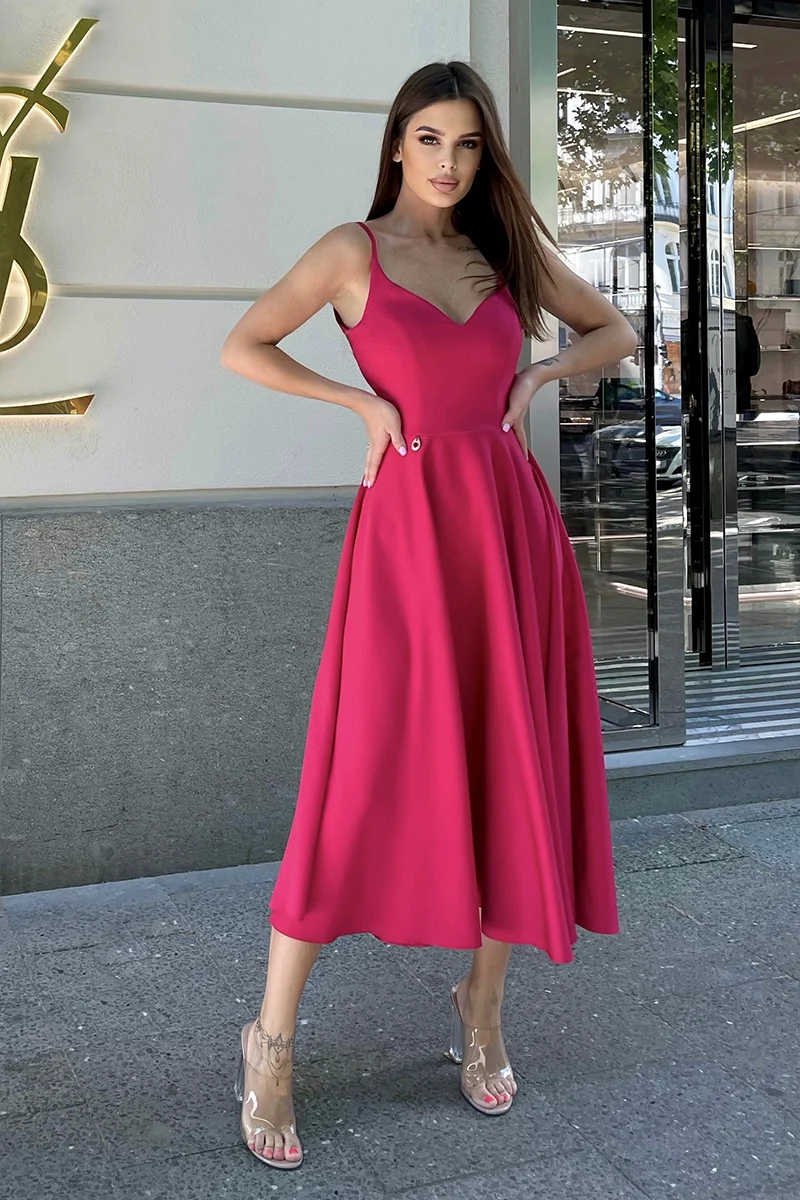 Rochie Dama Midi, Bicotone, Zmeuriu - imagine 2