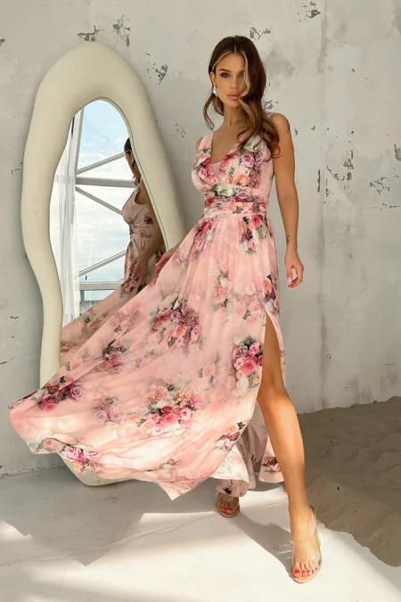 Rochie Dama Floral, Bicotone, Roz