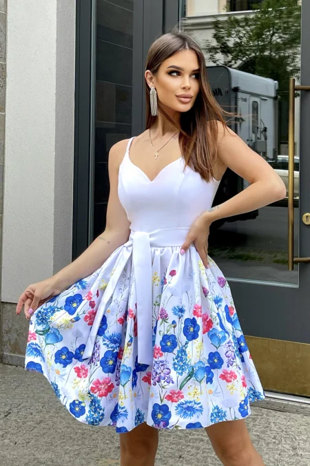 Rochie Dama Floral, Bicotone, Ecru