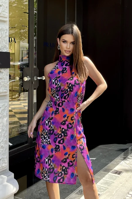 Rochie Dama Mini, Imprimat, Bicotone, Fucsia