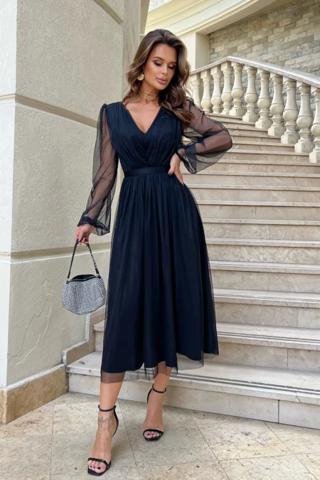 Rochie Dama Midi, Bicotone, Negru
