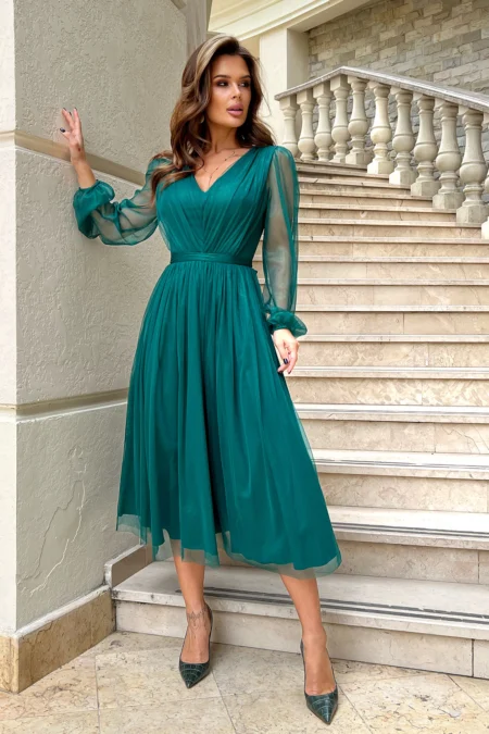 Rochie Dama Midi, Bicotone, Verde