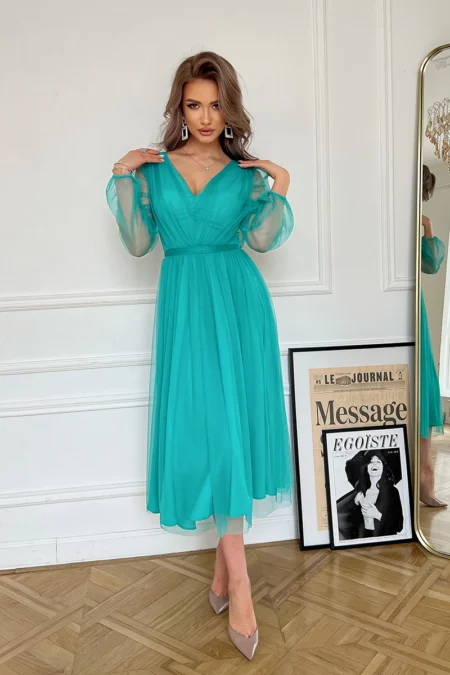 Rochie Dama Midi, Bicotone, Turcoaz