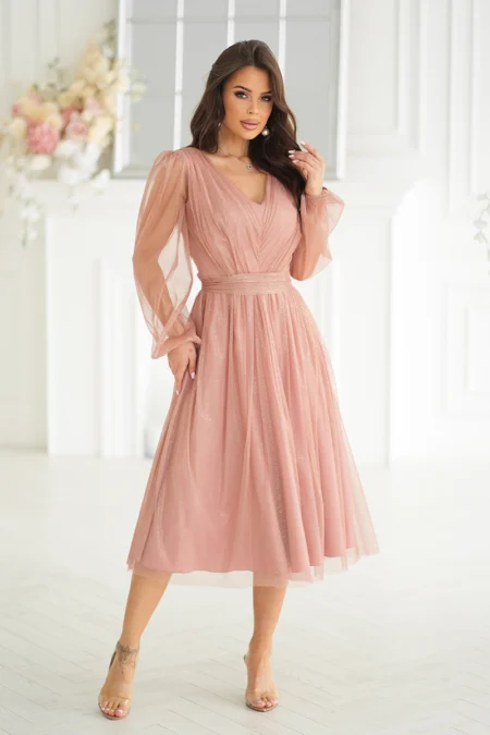 Rochie Dama Midi, Bicotone, Camel