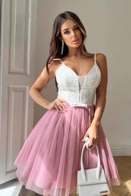 Rochie Dama Mini, Bicotone, Roz