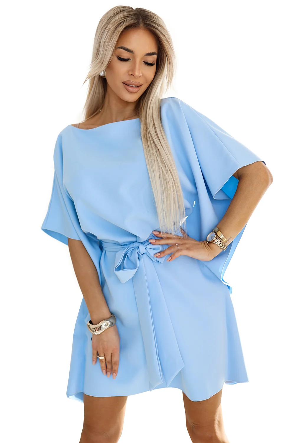 Rochie Dama Buline, Lejera, Numoco, Albastru Casual Marimi Mari - imagine 6