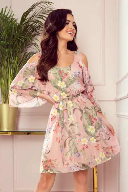 Rochie Dama Midi, Floral, Numoco, Roz de Vara Marimi Mari