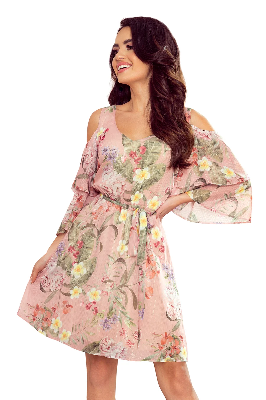 Rochie Dama Midi, Floral, Numoco, Roz de Vara Marimi Mari - imagine 7