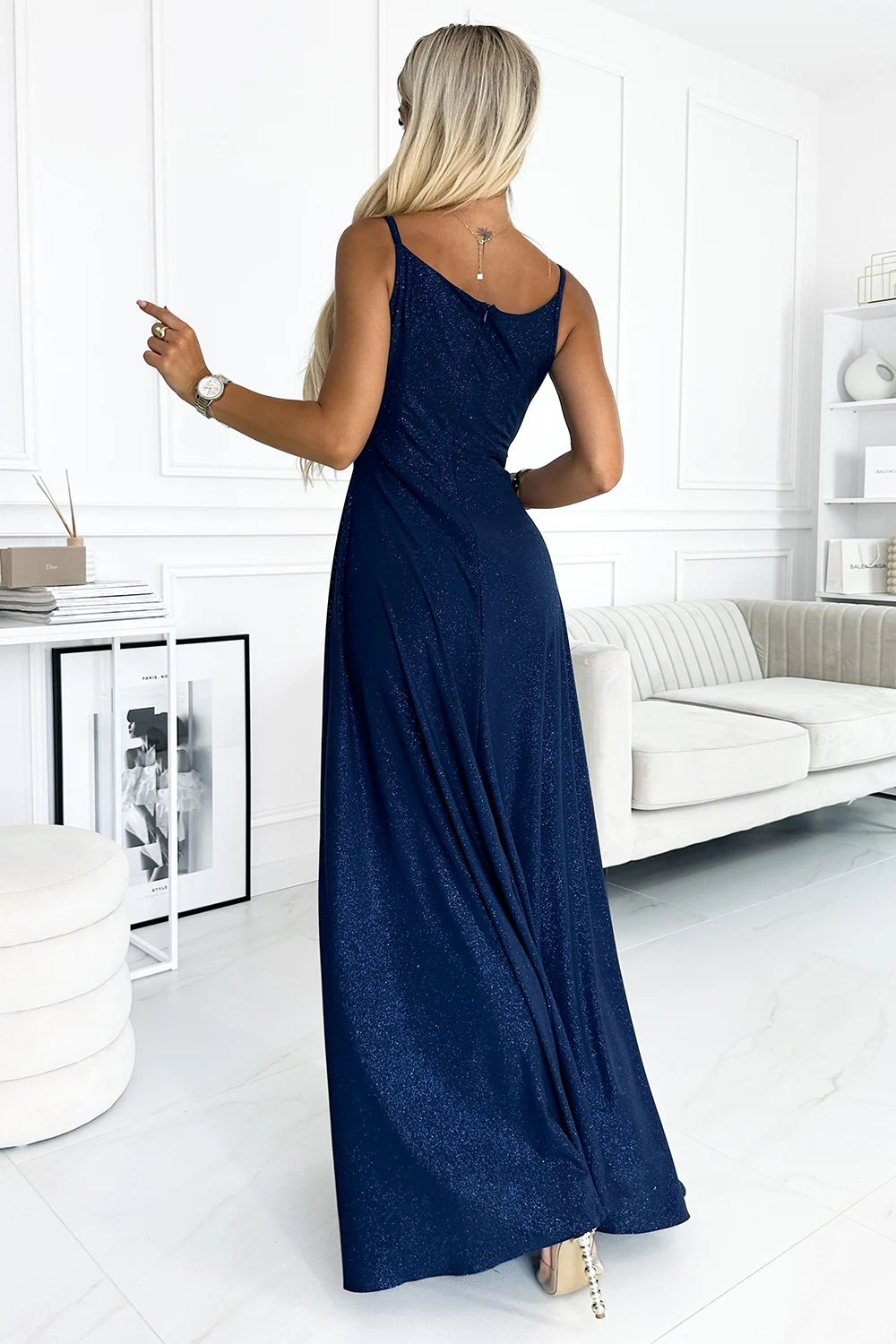 Rochie Dama Maxi, Floral, Numoco, Albastru Eleganta - imagine 3