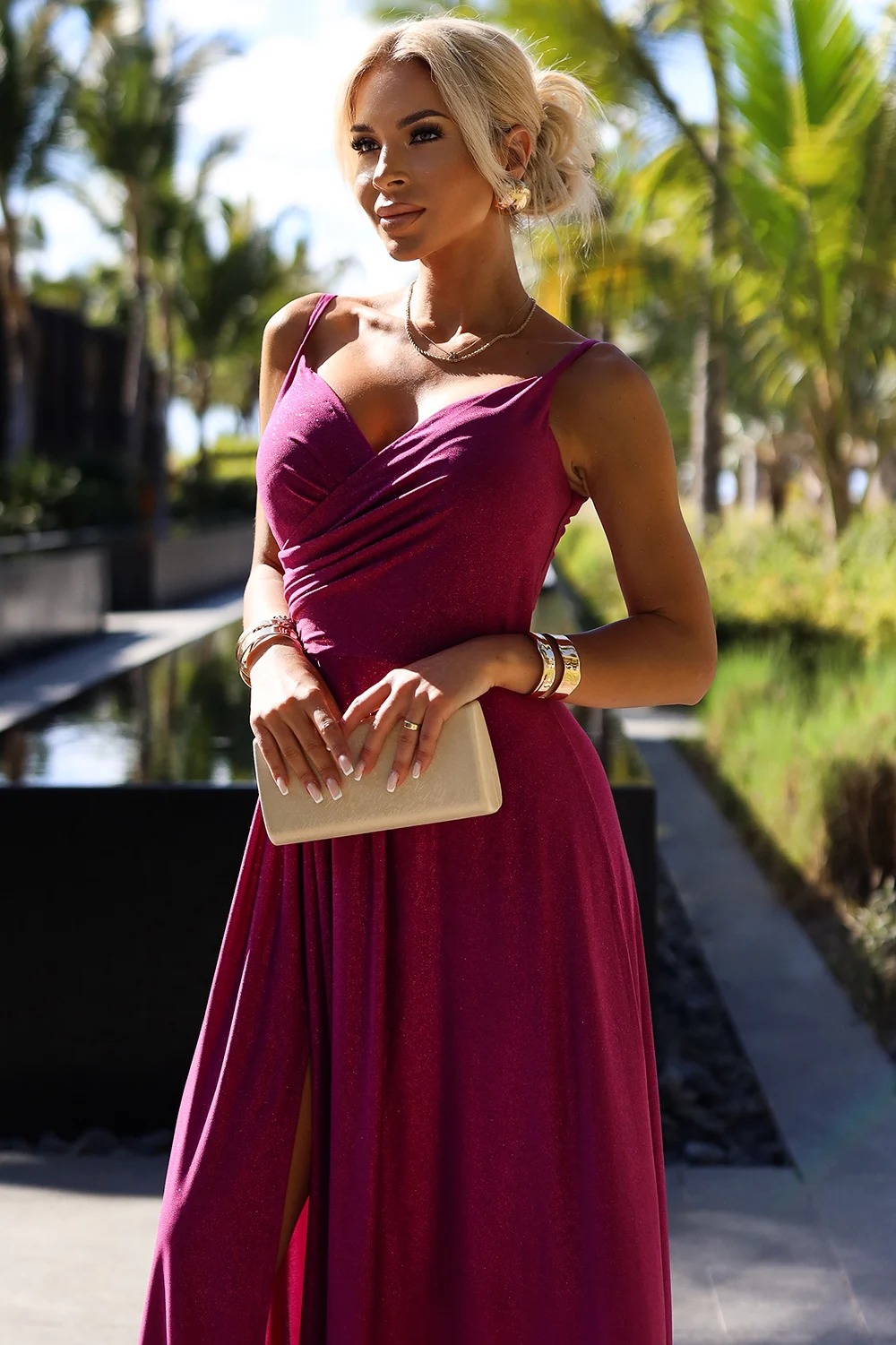 Rochie Dama Maxi, Floral, Numoco, Fucsia Eleganta Marimi Mari - imagine 2