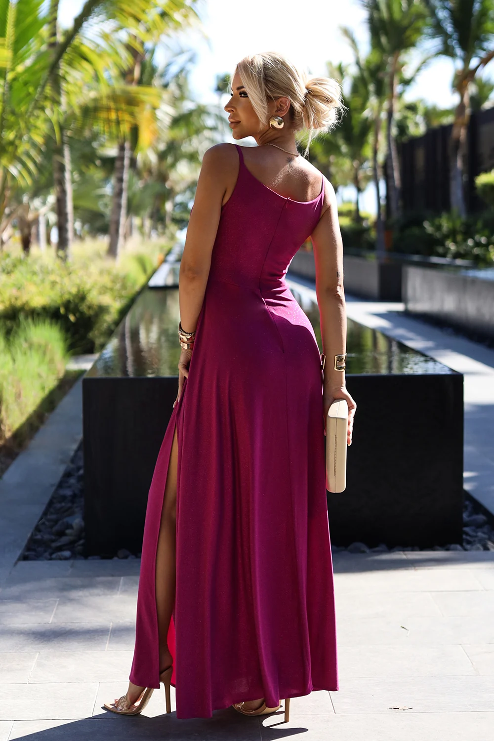 Rochie Dama Maxi, Floral, Numoco, Fucsia Eleganta Marimi Mari - imagine 3