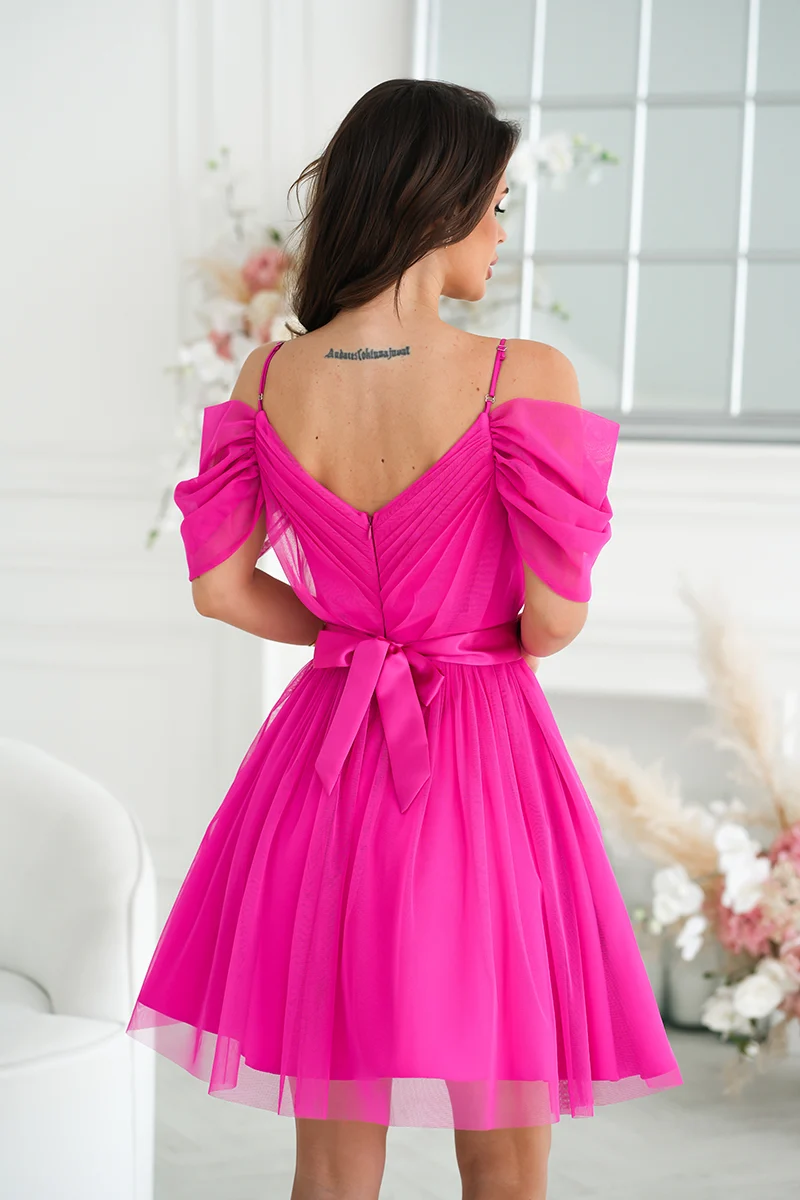 Rochie Dama Mini, Pe umeri, Bicotone, Fucsia - imagine 5