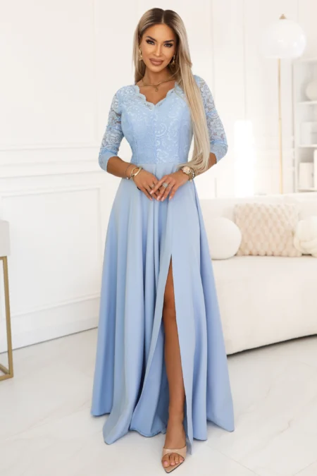 Rochie Dama Maxi, Dantela, Numoco, Albastru Eleganta Marimi Mari
