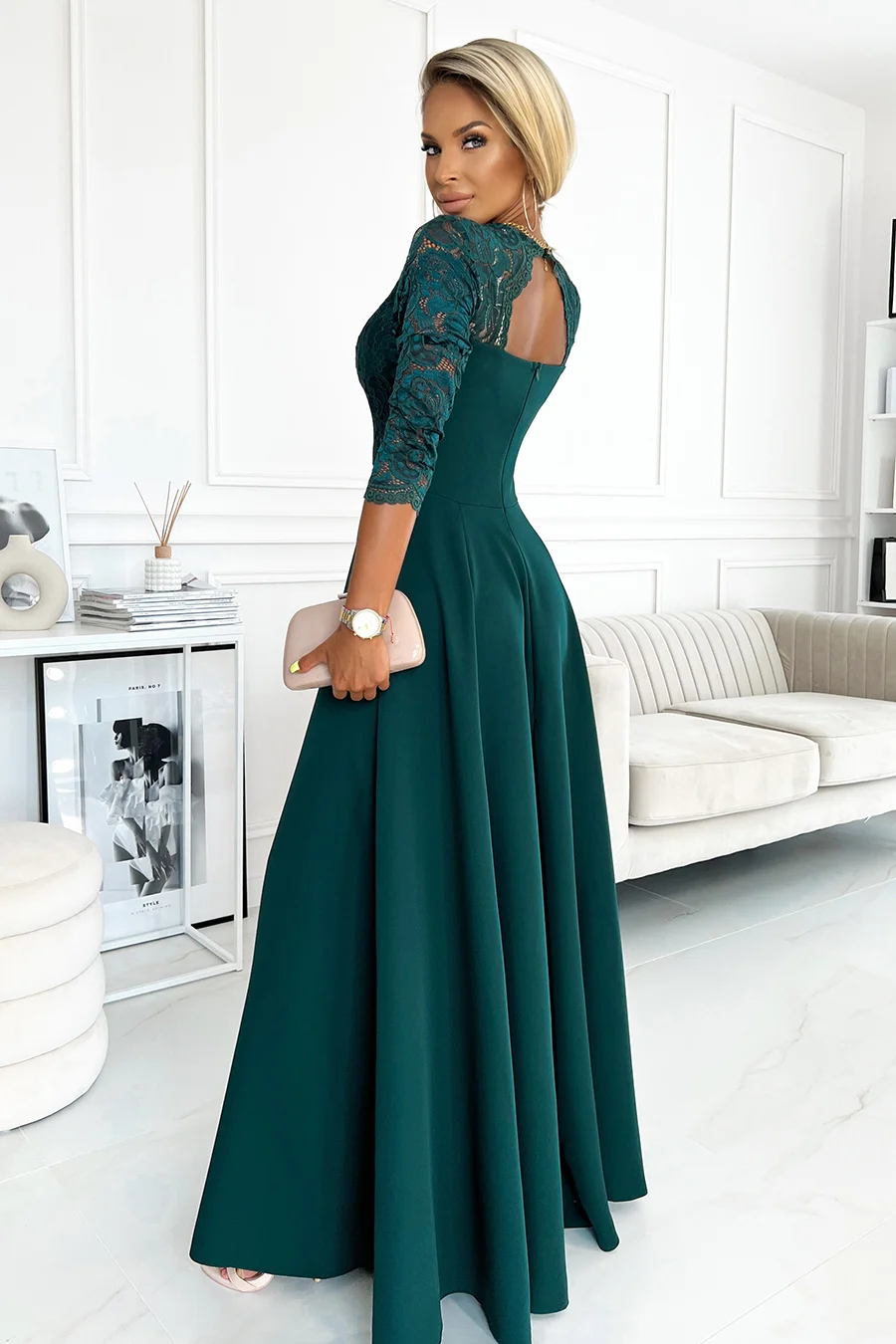 Rochie Dama Maxi, Dantela, Numoco, Verde Eleganta Marimi Mari - imagine 2