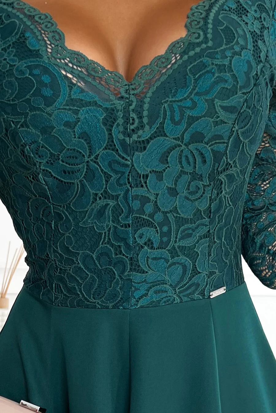 Rochie Dama Maxi, Dantela, Numoco, Verde Eleganta Marimi Mari - imagine 6