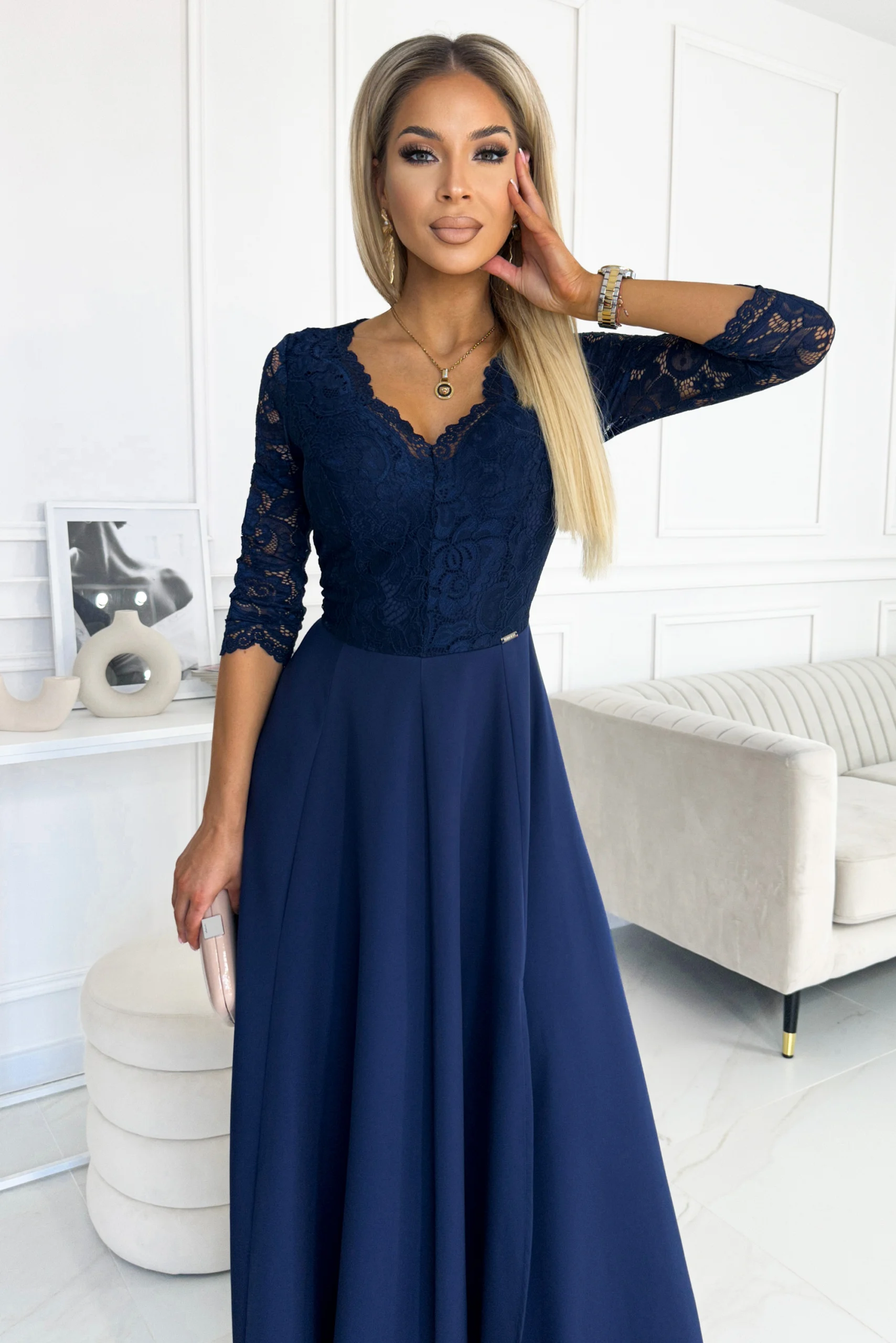 Rochie Dama Maxi, Dantela, Numoco Eleganta Marimi Mari - imagine 3