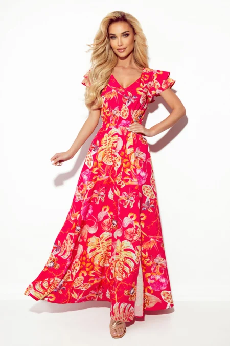 Rochie Dama Maxi, Floral, Numoco, Roz Casual Marimi Mari