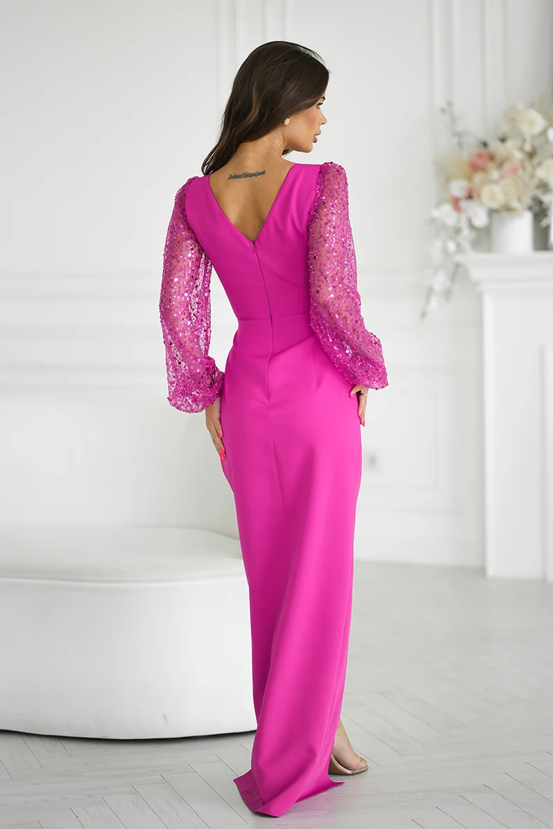 Rochie Dama Paiete, Bicotone, Fucsia - imagine 4