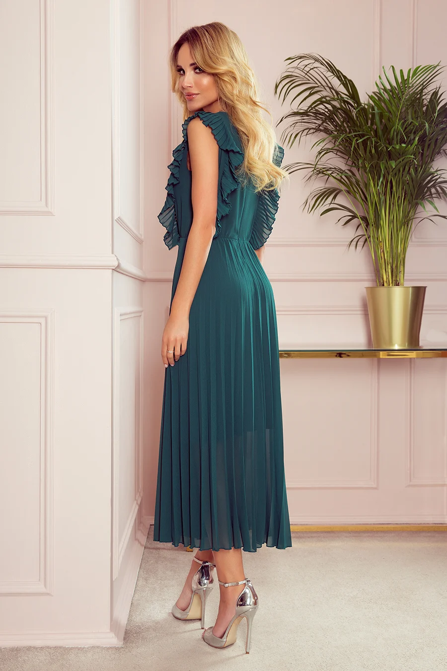 Rochie Dama Floral, Lejera, Numoco, Verde Eleganta Marimi Mari - imagine 2