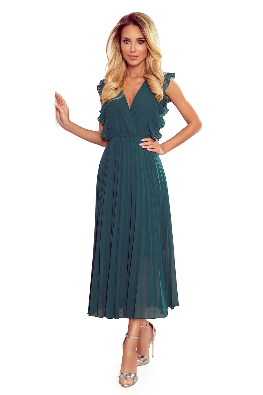 Rochie Dama Floral, Lejera, Numoco, Verde Eleganta Marimi Mari - imagine 6