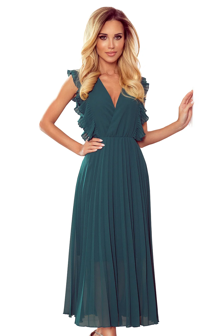 Rochie Dama Floral, Lejera, Numoco, Verde Eleganta Marimi Mari - imagine 7