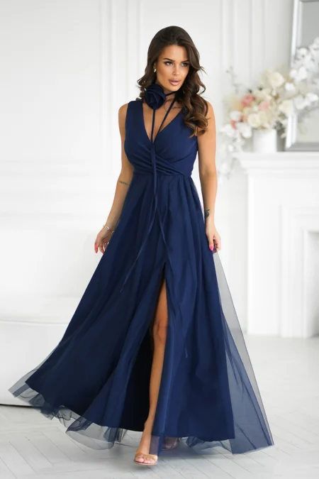 Rochie Dama Dungi, Bicotone, Bleumarin