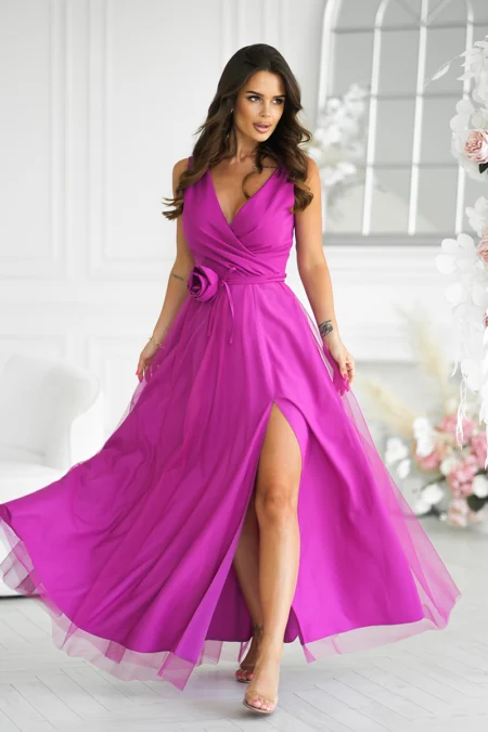 Rochie Dama Dungi, Bicotone, Fucsia