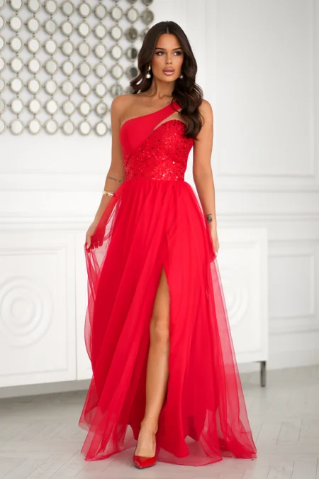 Rochie Dama Paiete, Bicotone, Rosu