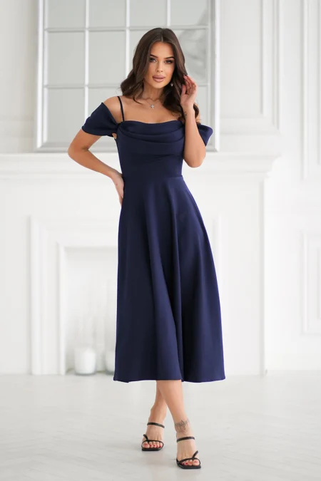 Rochie Dama Midi, Bicotone, Bleumarin