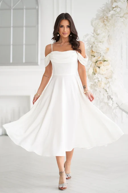 Rochie Dama Midi, Bicotone, Ecru