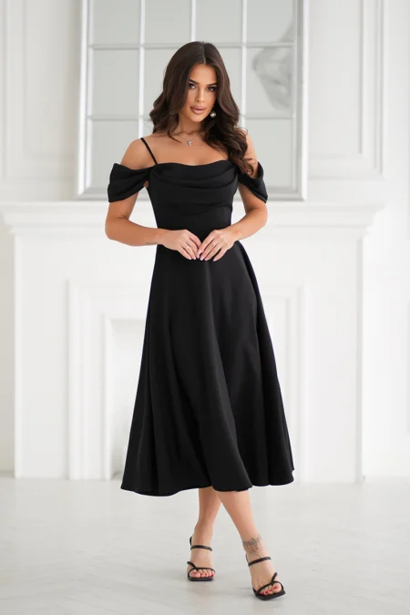 Rochie Dama Midi, Bicotone, Negru