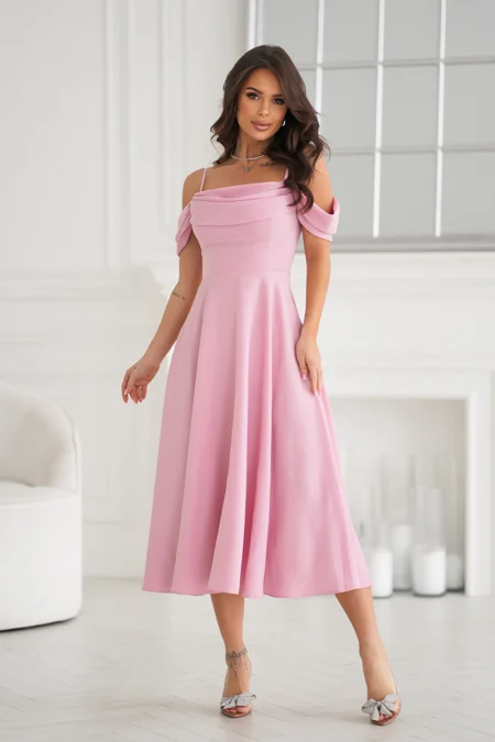 Rochie Dama Midi, Bicotone, Roz