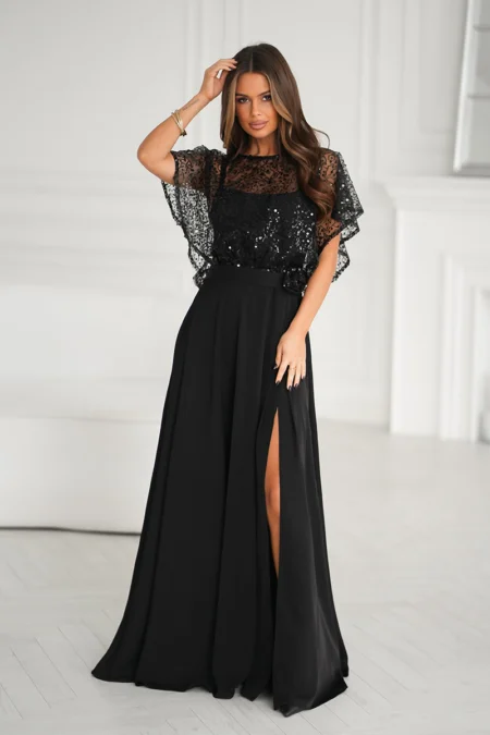 Rochie Dama Paiete, Bicotone, Negru