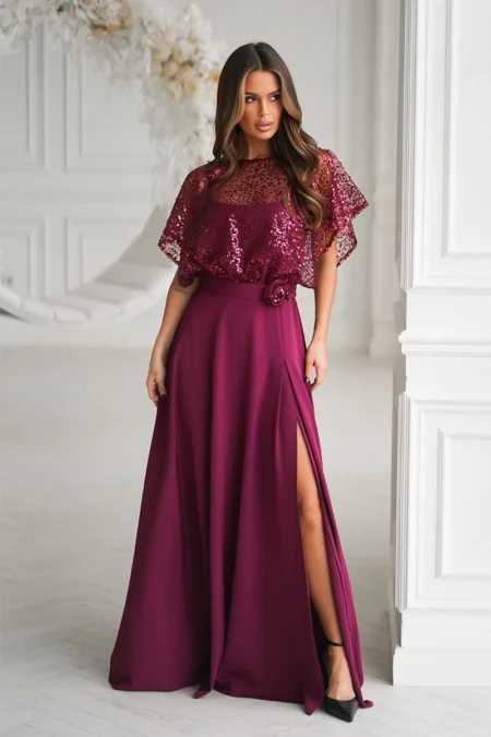 Rochie Dama Paiete, Bicotone, Bordo