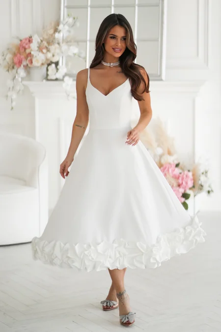Rochie Dama Midi, Floral, Bicotone, Alb