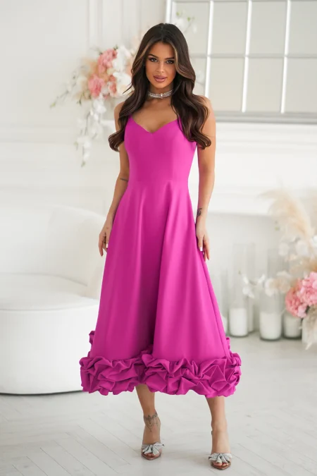 Rochie Dama Midi, Floral, Bicotone, Fucsia