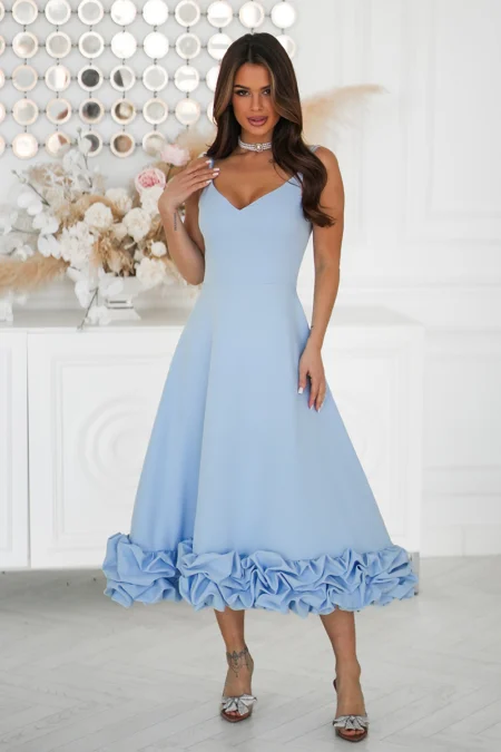 Rochie Dama Midi, Floral, Bicotone, Baby Blue