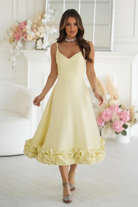 Rochie Dama Midi, Floral, Bicotone, Galben