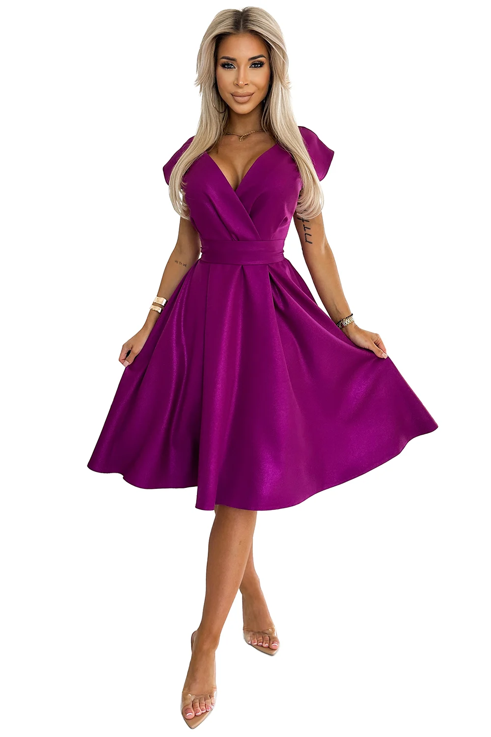 Rochie Dama Dungi, Lejera, Numoco, Fucsia de Seara Marimi Mari - imagine 6